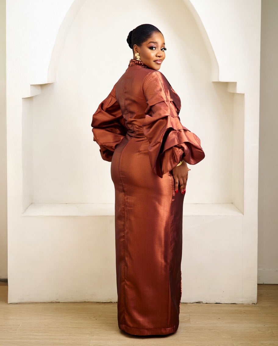 Kenza Copper Kaftan African Maxi Dress