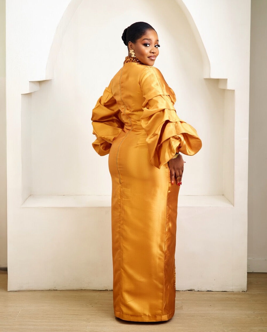 Oura Gold Kaftan African Maxi Dress
