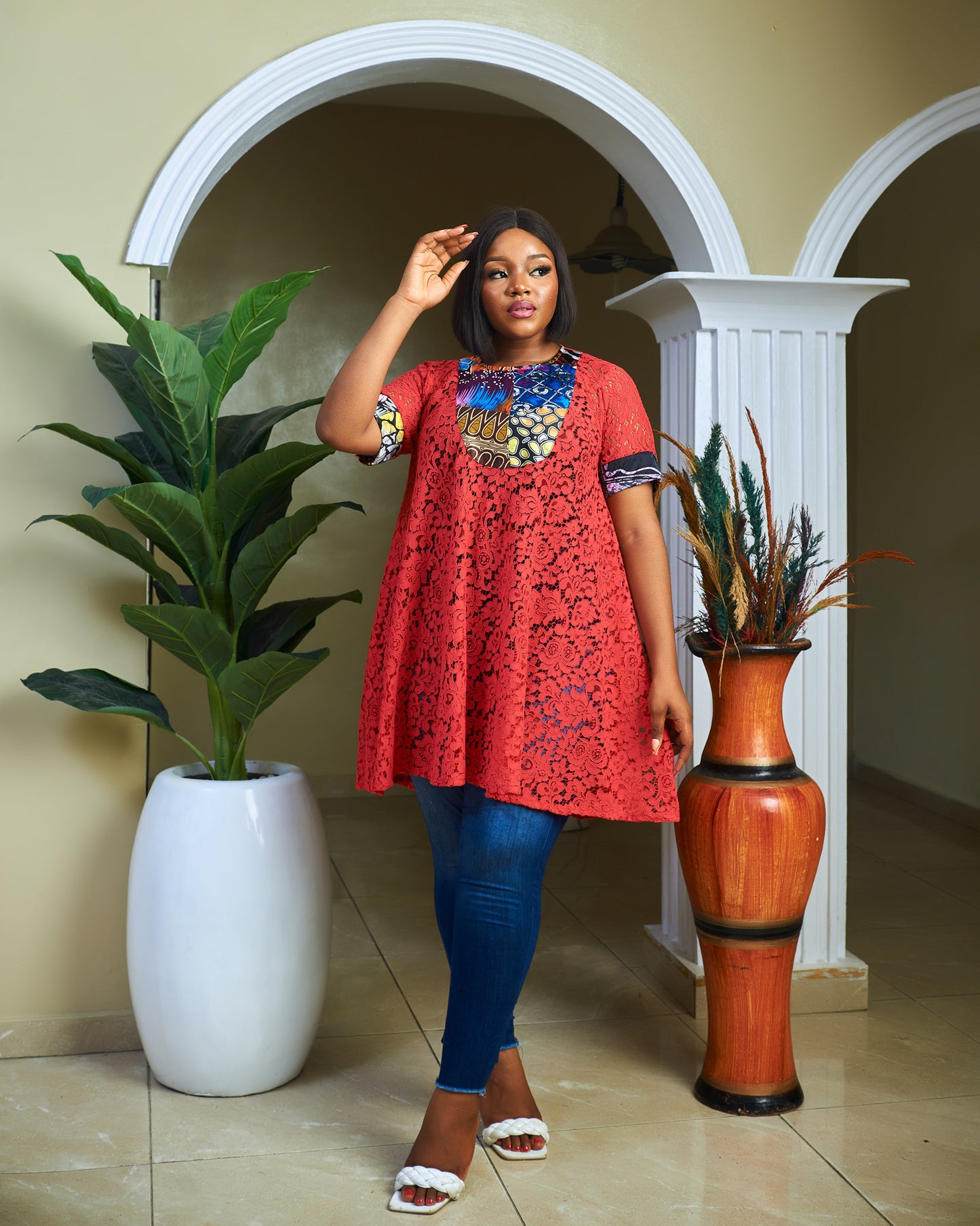 Lace top with little touch of ankara