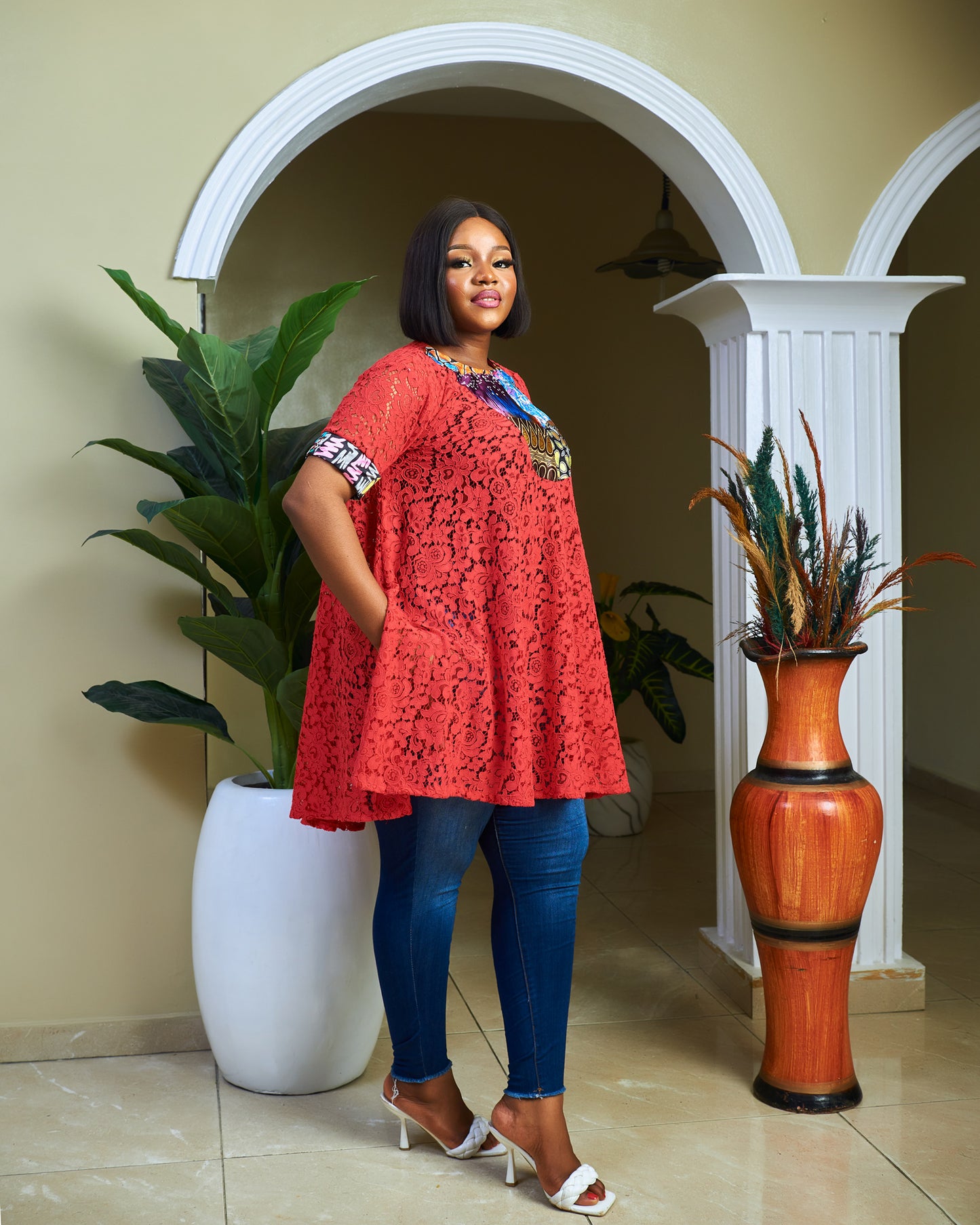 Lace top with little touch of ankara