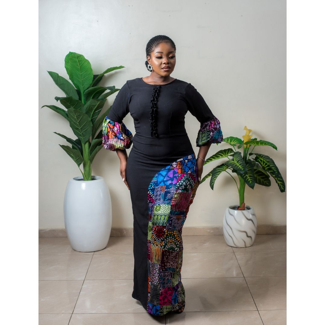 Barbara Crepe and Print mix Maxi Dress