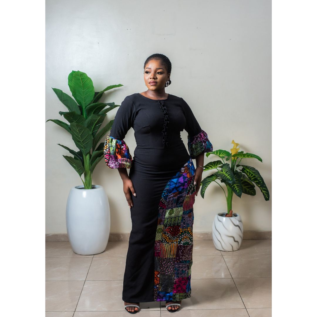 Barbara Crepe and Print mix Maxi Dress