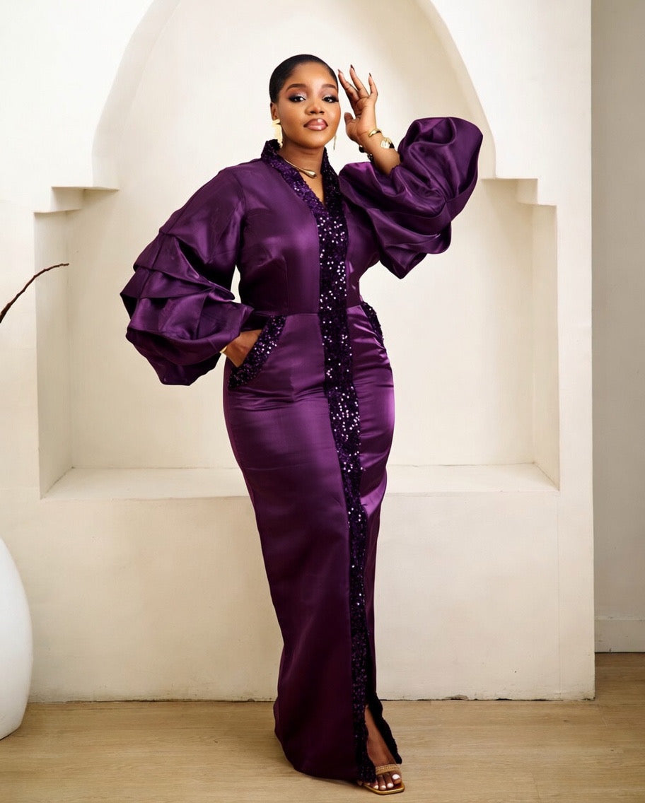 Adebisi Purple Kaftan African Maxi Dress