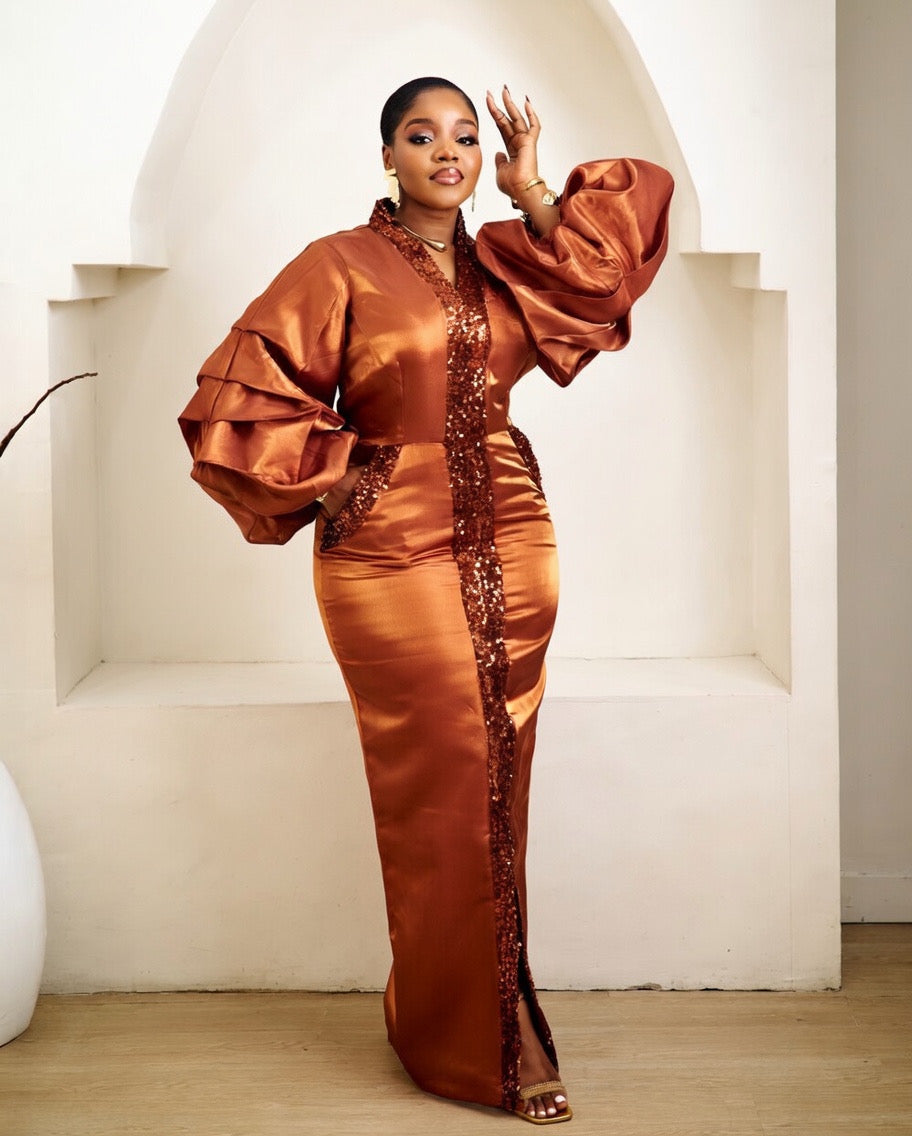 Kenza Copper Kaftan African Maxi Dress