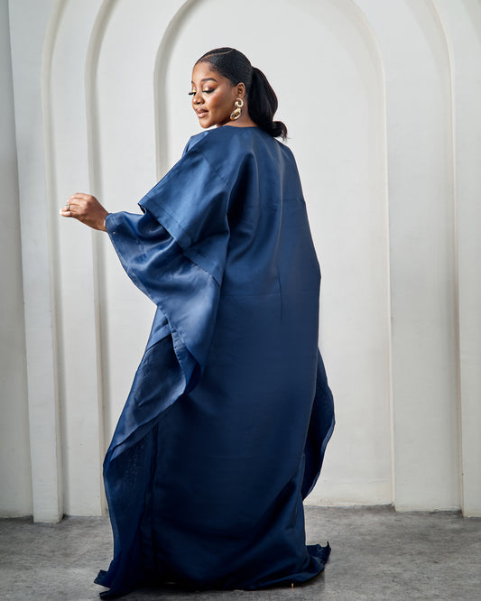 Asheri Navy Blue African Satin Boubou