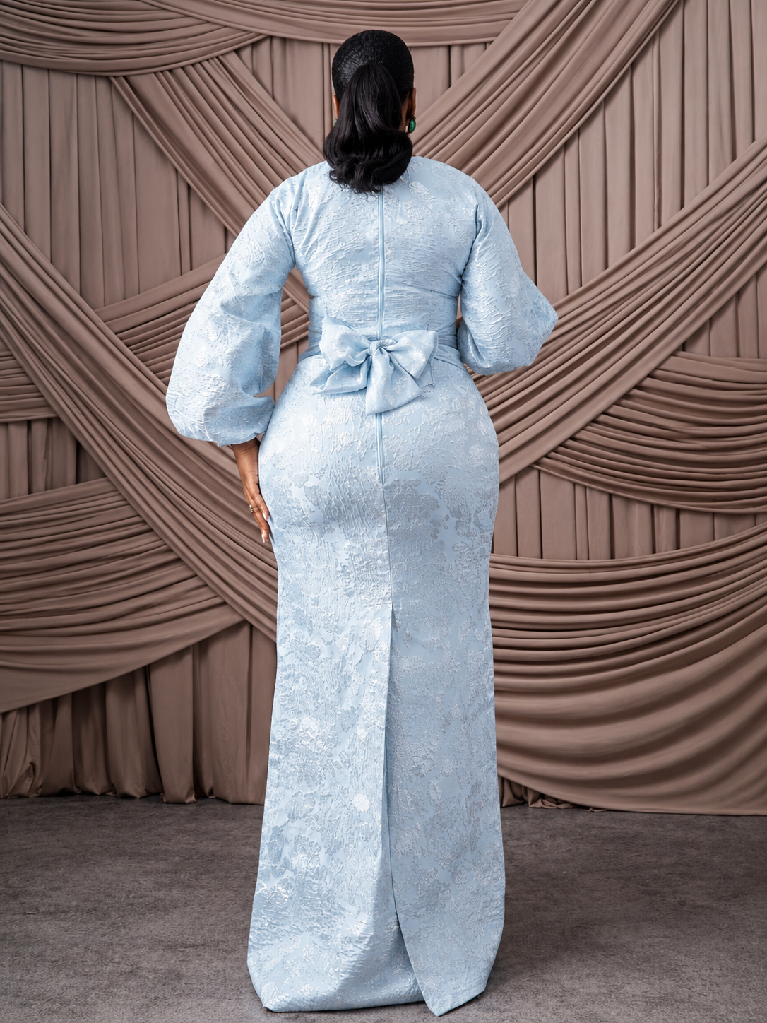 Neema Silver African Brocade Blouse and Wrapper