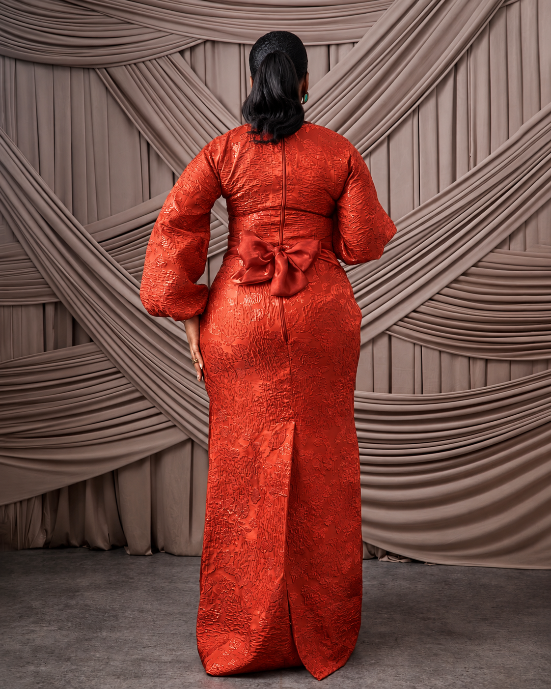 Neema Orange African Brocade Blouse and Wrapper