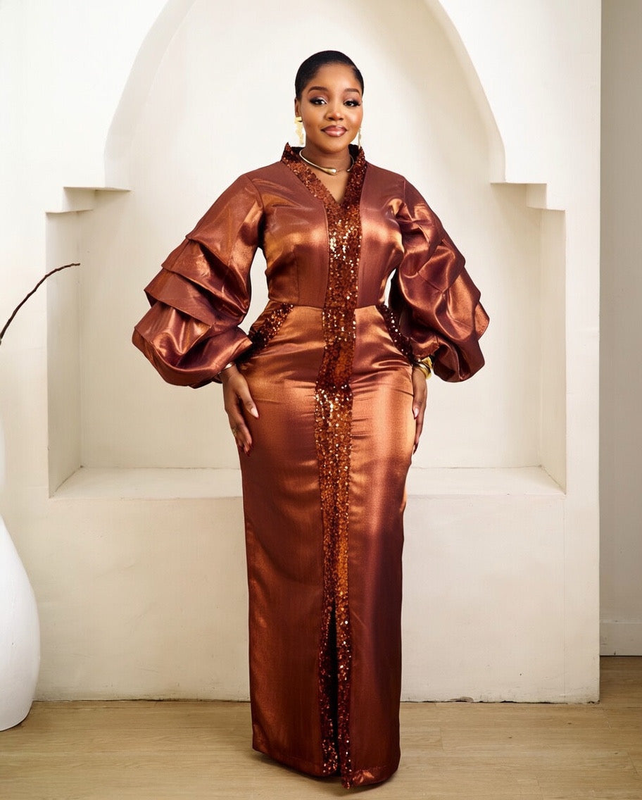 Kenza Copper Kaftan African Maxi Dress