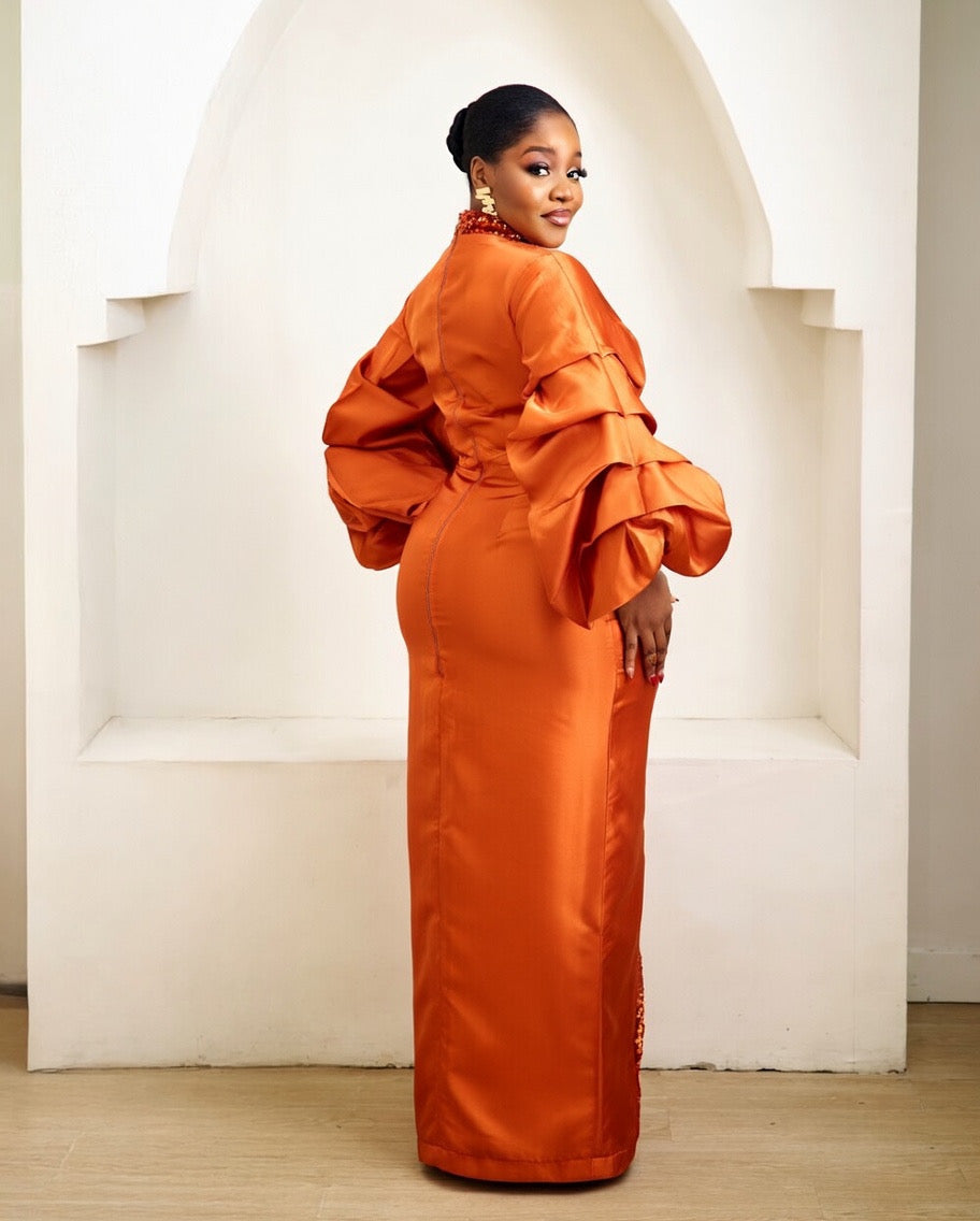Farai Burnt Orange Kaftan African Maxi Dress