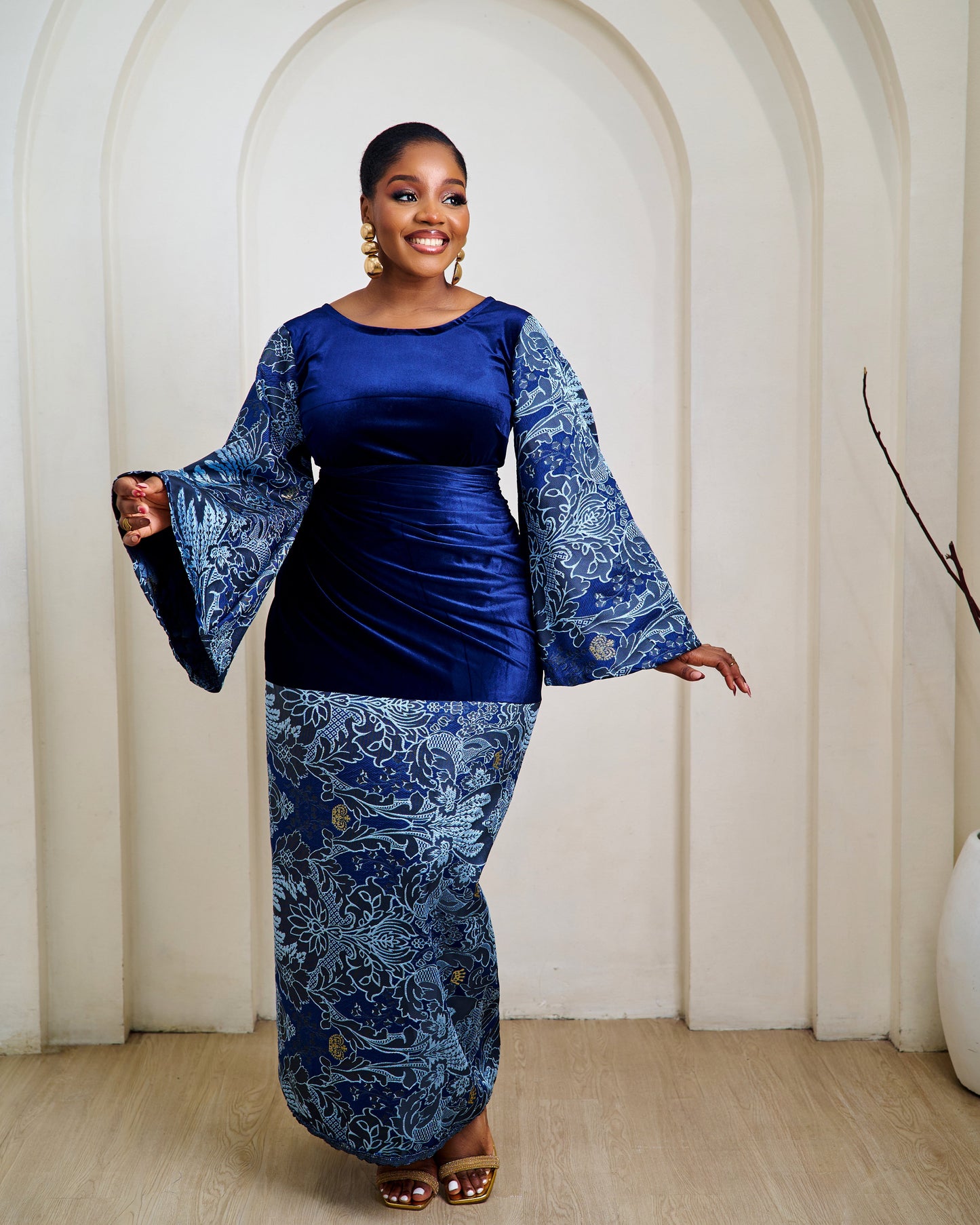 Amina Blue Velvet African Brocade Boubou