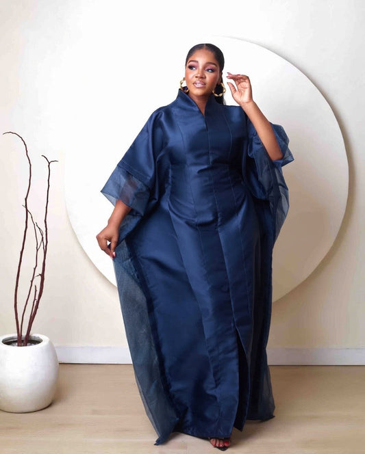 Oyinkansola Navy Blue Mikado and Organdi African Boubou