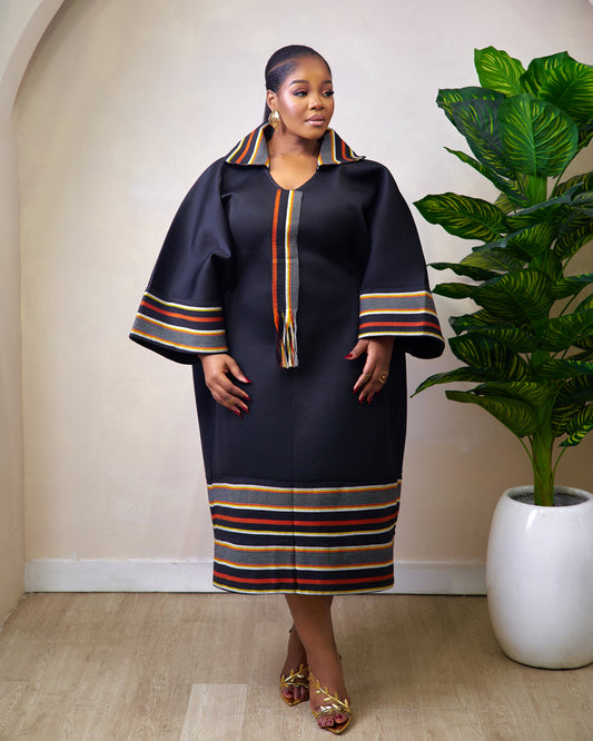 Asanda Black Short Aso Oke Boubou