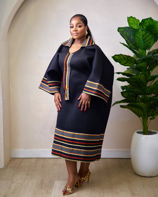 Asanda Black Short Aso Oke Boubou