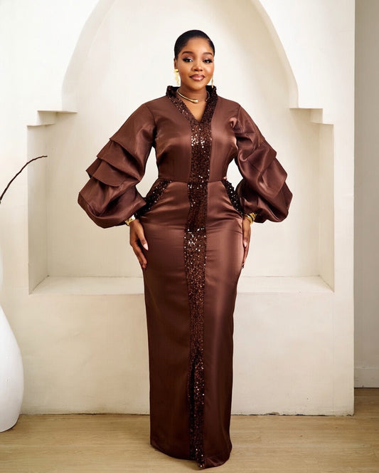 Asali Coffee Brown Kaftan African Maxi Dress