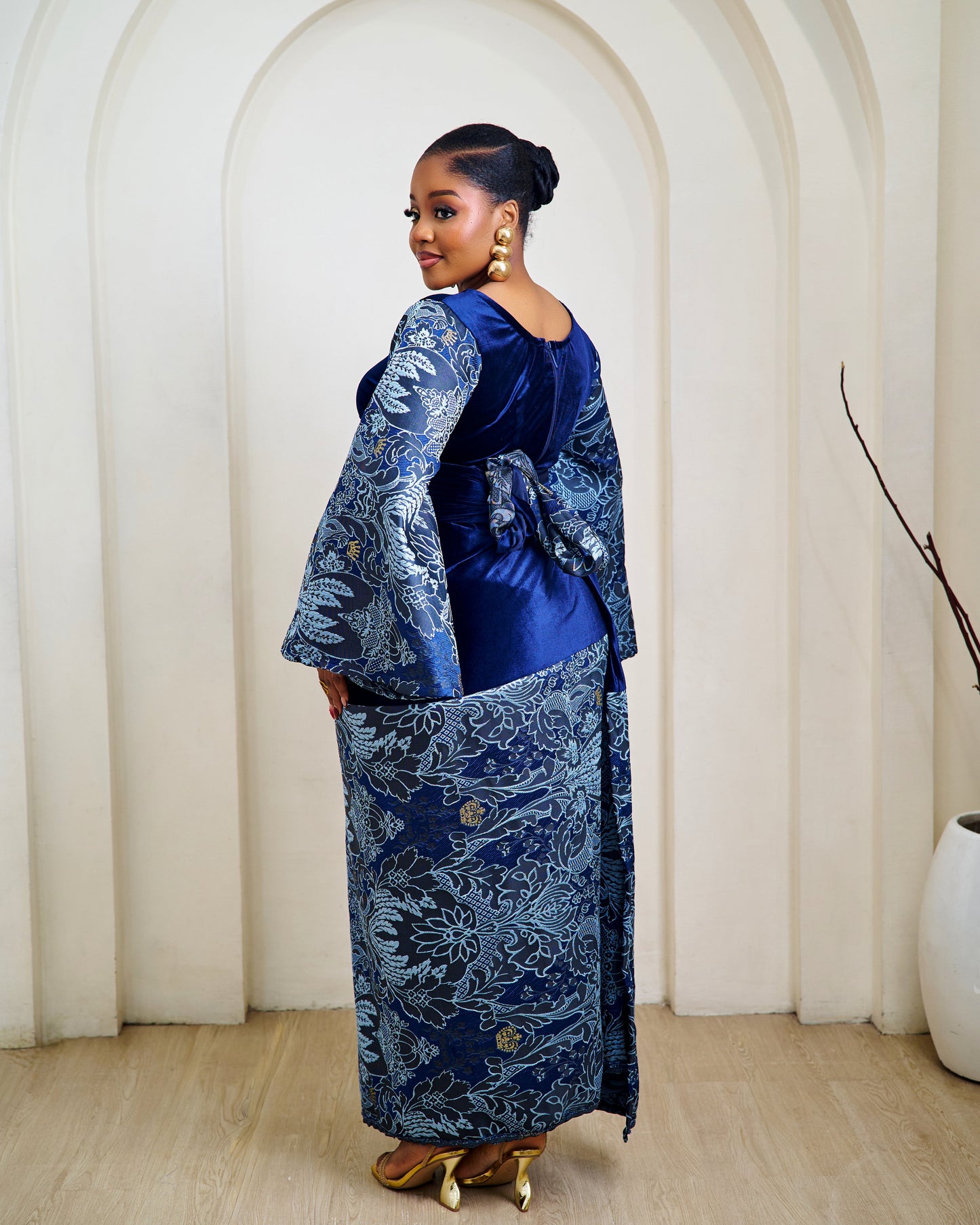Amina Blue Velvet African Brocade Boubou