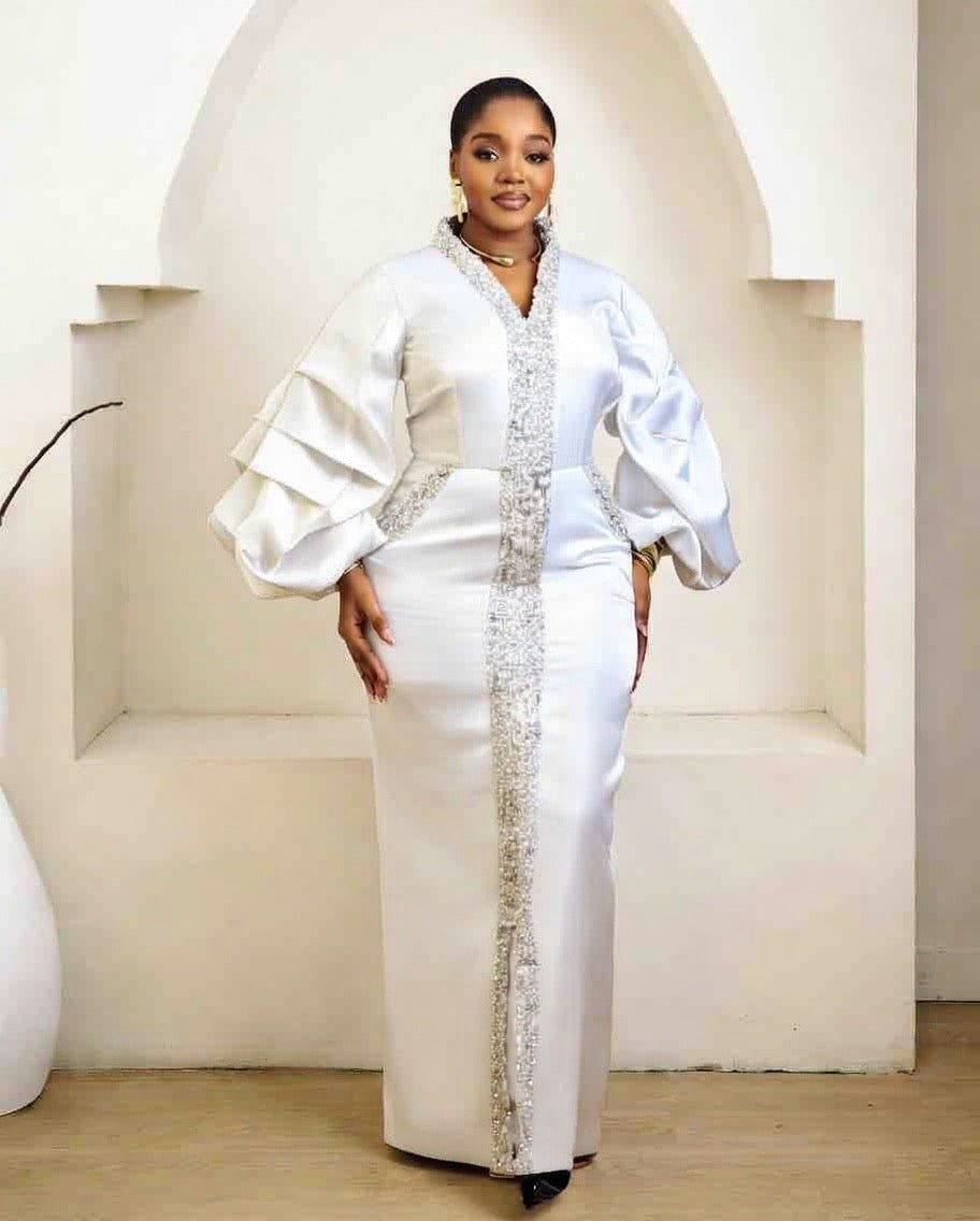 Zubaida White Kaftan African Maxi Dress