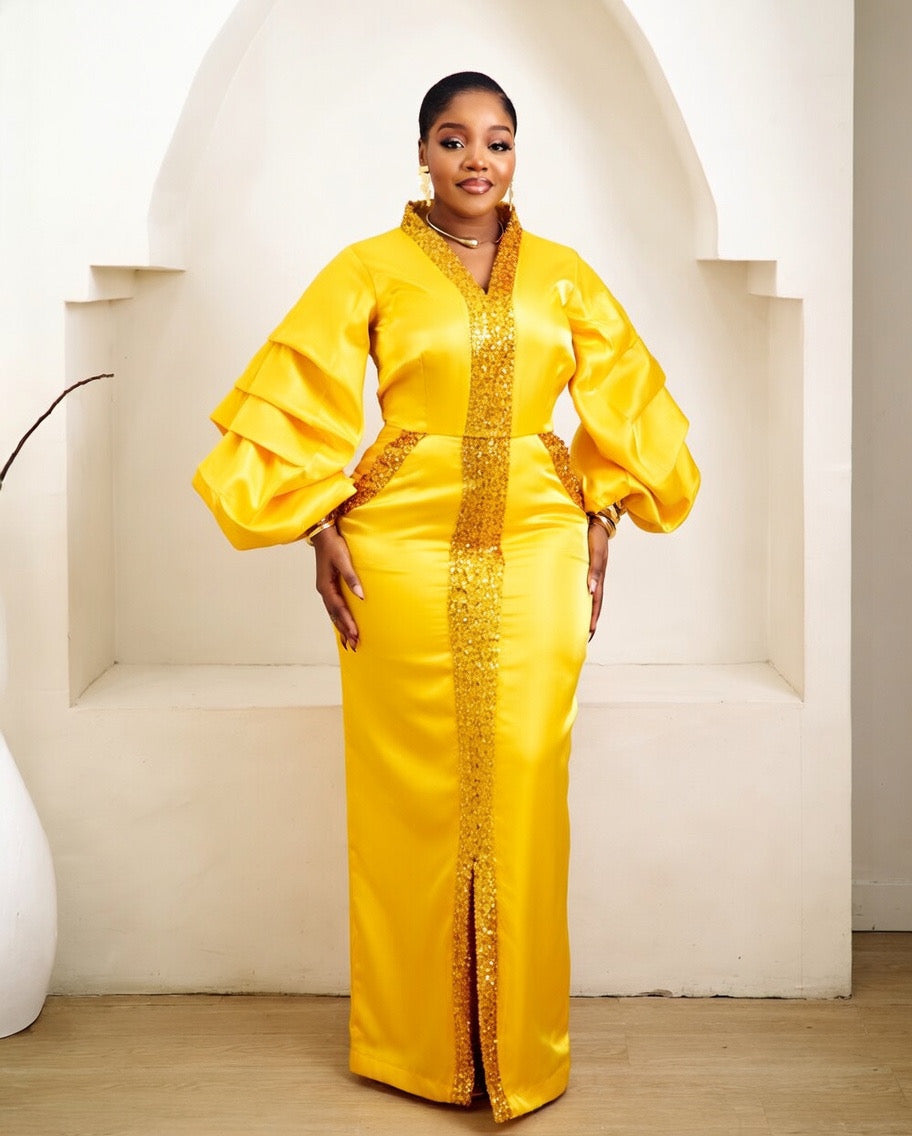 Saba Yellow Kaftan African Maxi Dress