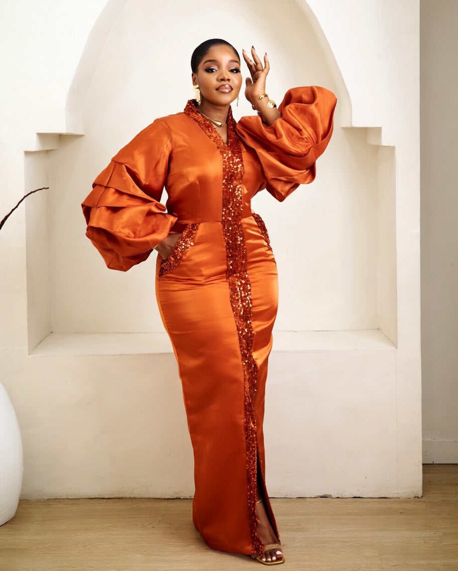 Farai Burnt Orange Kaftan African Maxi Dress