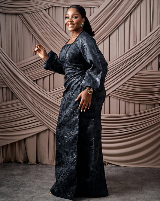 Neema Black African Brocade Blouse and Wrapper
