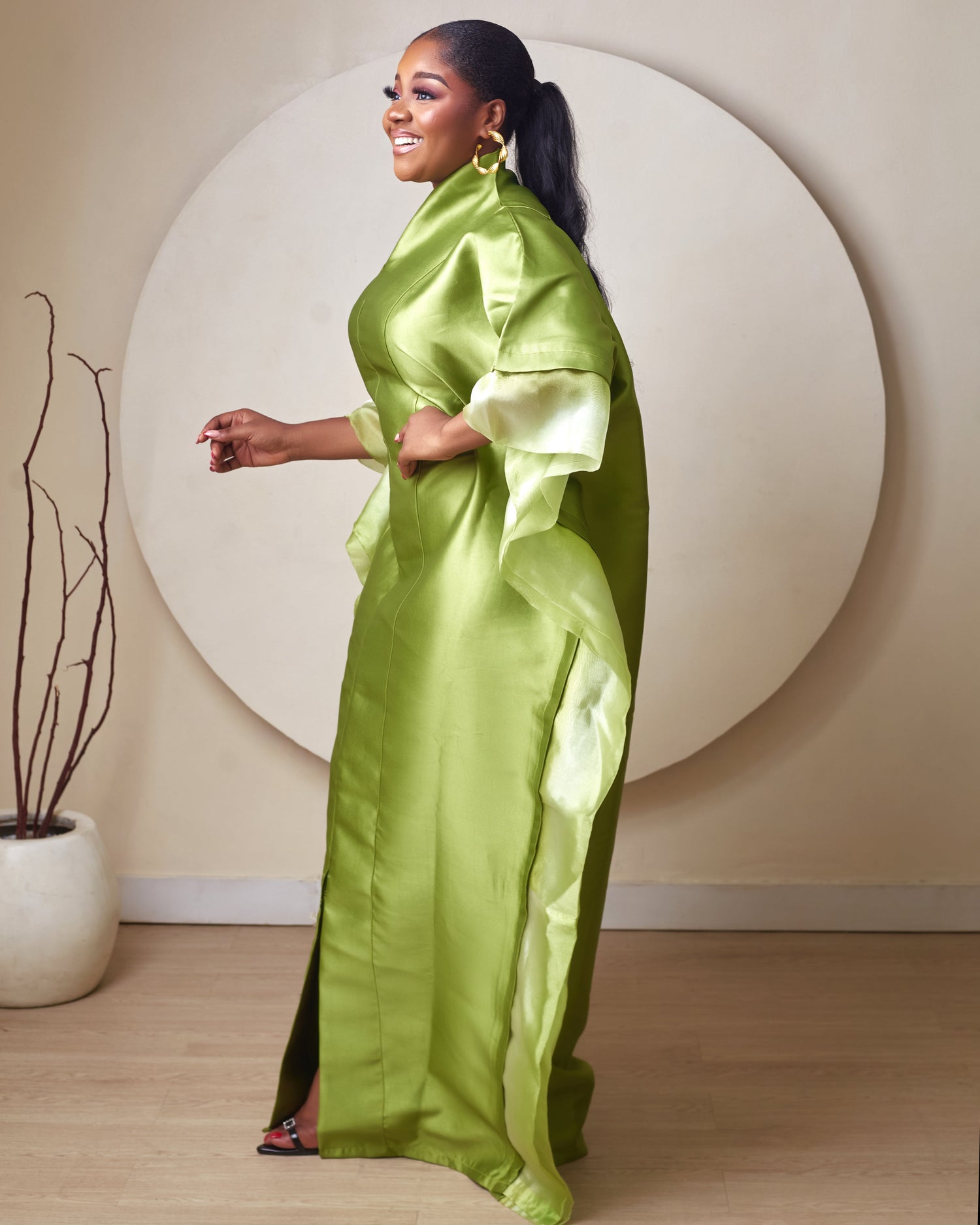 Oyinkansola Olive Green Mikado and Organdi African Boubou Teda Designs Oyinkansola Olive Green Mikado and Organdi African Boubou Teda Designs