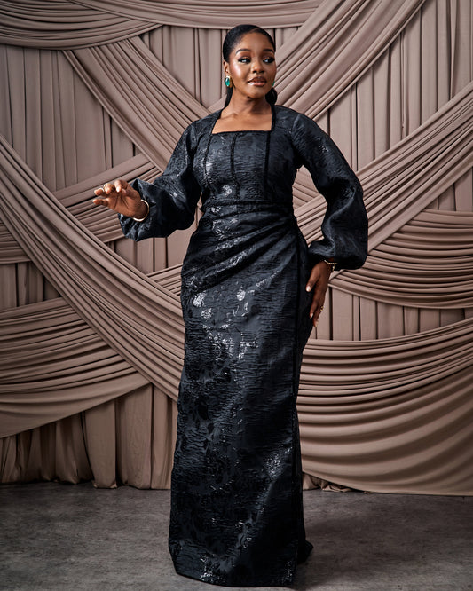 Neema Black African Brocade Blouse and Wrapper