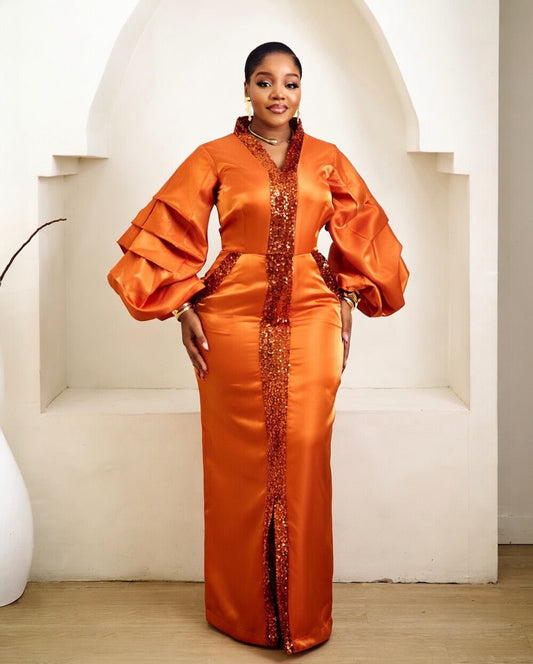 Farai Burnt Orange Kaftan African Maxi Dress