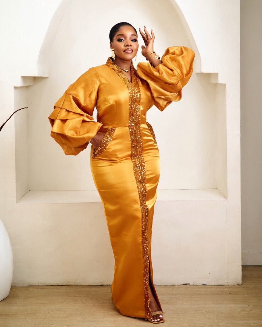 Oura Gold Kaftan African Maxi Dress