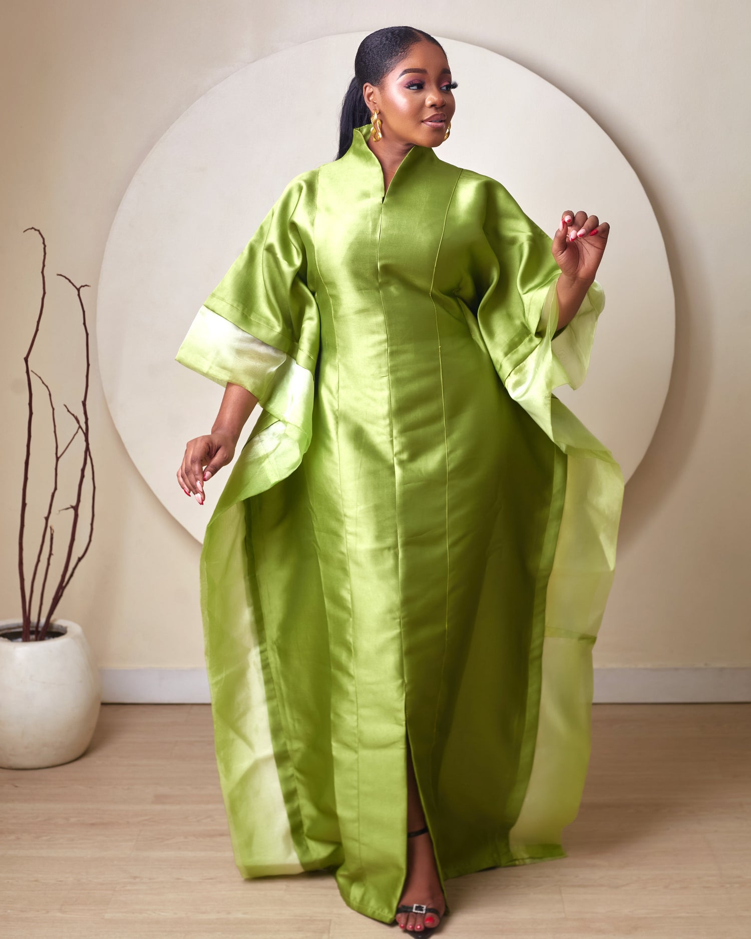 Oyinkansola Olive Green Mikado and Organdi African Boubou Teda Designs Oyinkansola Olive Green Mikado and Organdi African Boubou Teda Designs