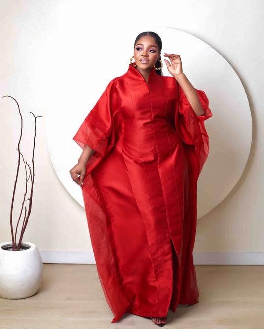 Oyinkansola Red Mikado and Organdi African Boubou