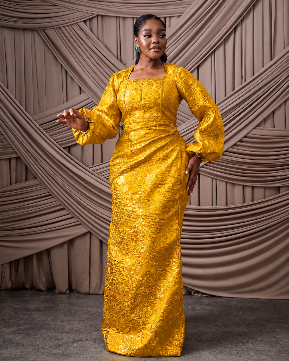 Neema Gold African Brocade Blouse and Wrapper