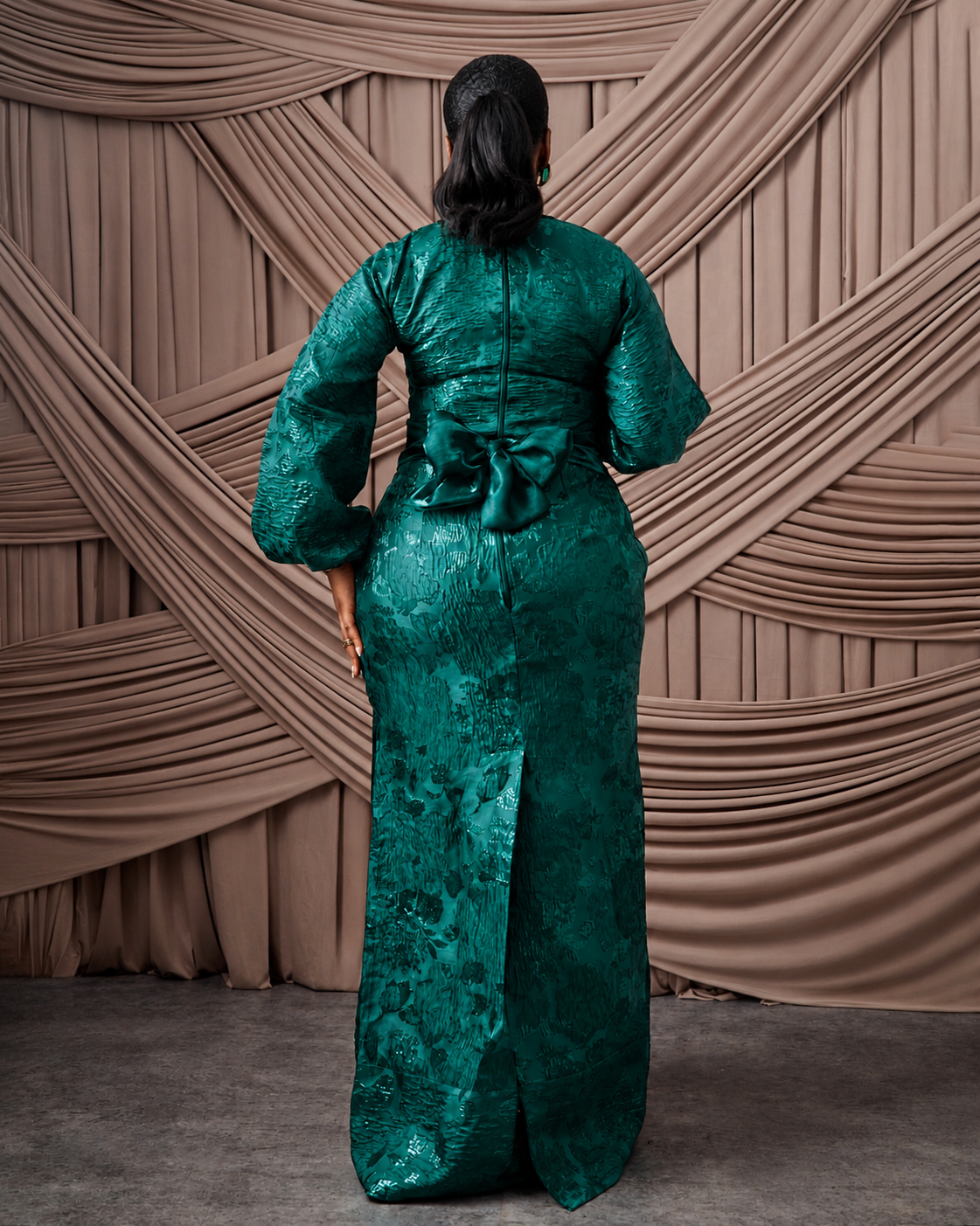Neema Emerald Green African Brocade Blouse and Wrapper