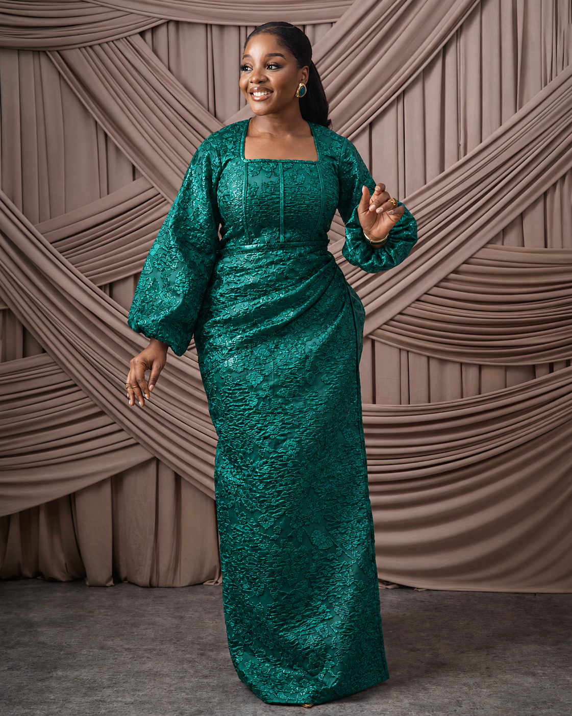 Neema Emerald Green African Brocade Blouse and Wrapper