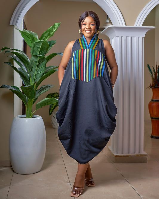 Nyla Drapped dress with aso-oke neck details